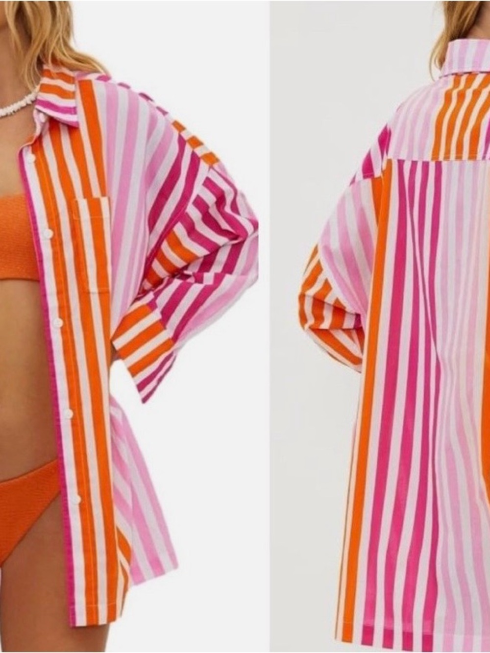 Beach Riot Pink & Orange Vertical Stripe Button-Down Shirt - Picture 6 of 9